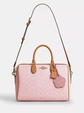 ISO. DO NOT BUY/NO COMPRES! Coach Pink Signature Satchel with Tan Leather Trim